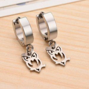 Unisex Stainless Steel Owl Ear Buckle Earrings